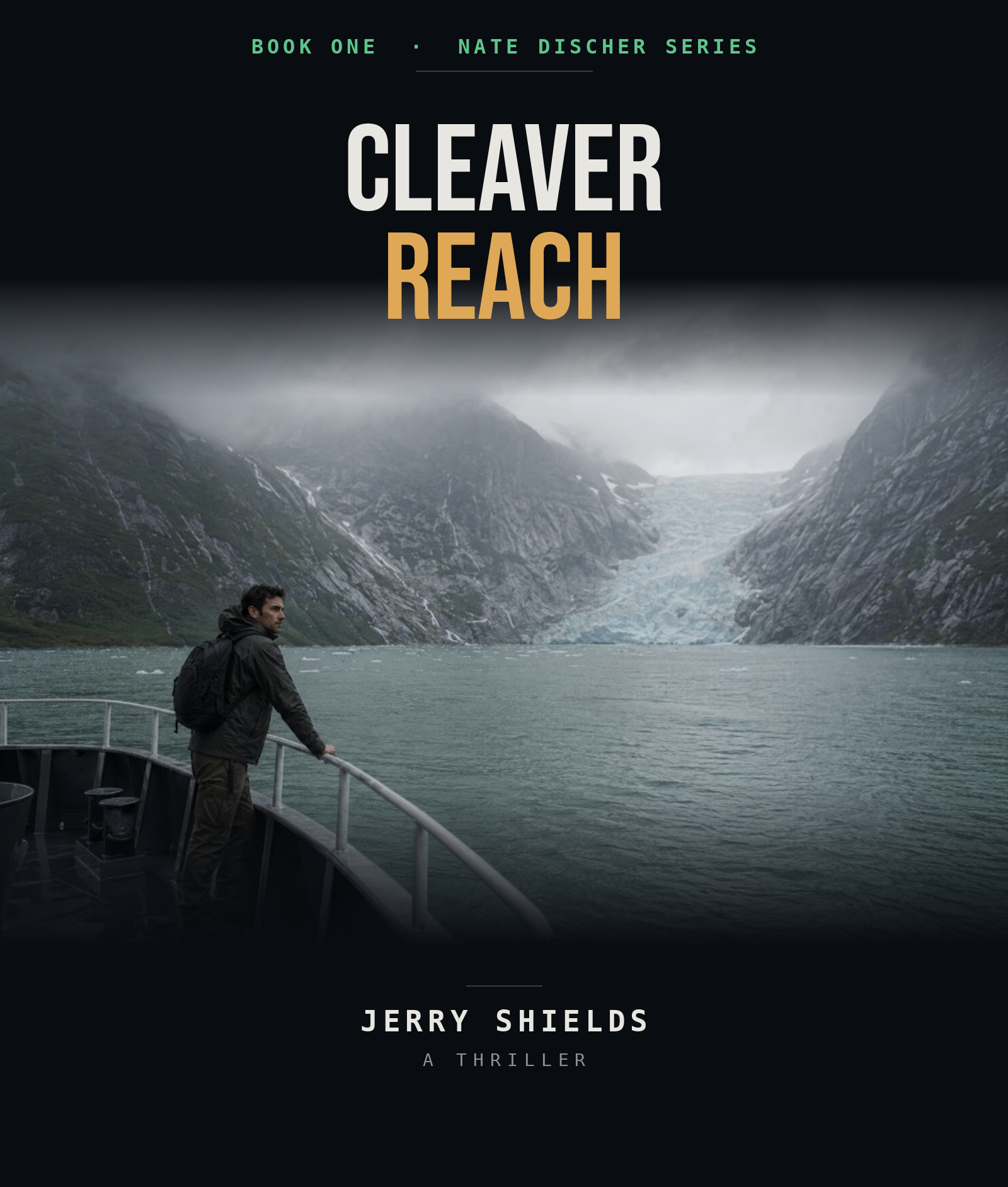 Placeholder cover for Cleaver Reach, showing a figure looking out at a glacier from a boat